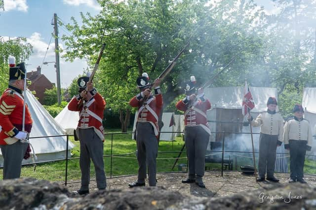 Georgian military re-enactors in the Millennium Green at the Folkingham event. Photo: Graydon Jones