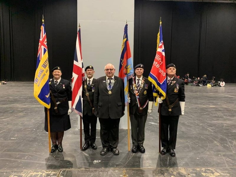 Skegness RBL chairman and Standard Bearer Kev Woolley (second left) at the rehearsal