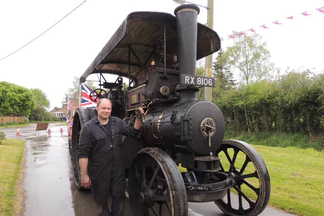 James Rickards of Swaton with a traction engine owned by Pat Allan.