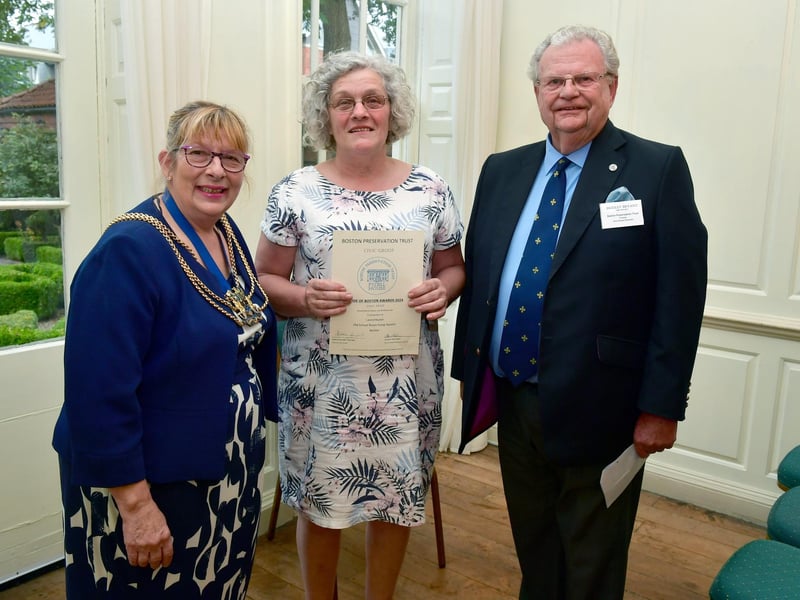 Mayor of Boston Coun Helen Staples and Dudley Bryant, of the Civic Group of the Boston Preservation Trust,with Karen Lee, of Launchburys and The Old Chapel, of Pump Square, which were named first and second in the awards respectively.