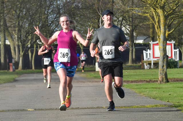 Still going strong. Runners finishing the 10.