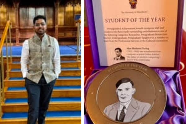 Hithin Noble and his student of the year award.
