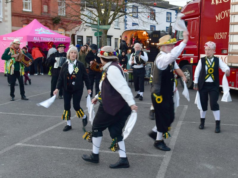 Alford Morris Men entertaining the crowds at the Christmas market.