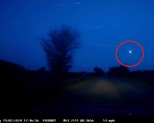 Dashcam footage of the bright object, believed to be a me seen over Lincolnshire. By Alan Thompson