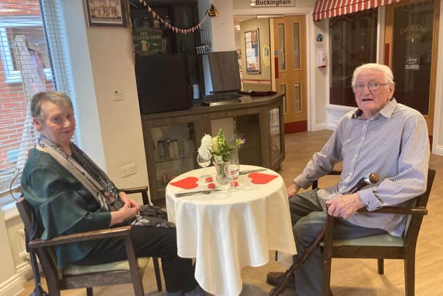 Sylvia and Eric Robinson enjoying a Valentine's meal at Apple Trees together during his stay at the home.