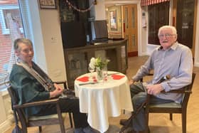 Sylvia and Eric Robinson enjoying a Valentine's meal at Apple Trees together during his stay at the home.