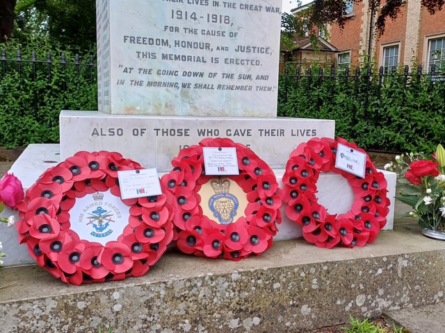 The wreaths on the town's cenotaph