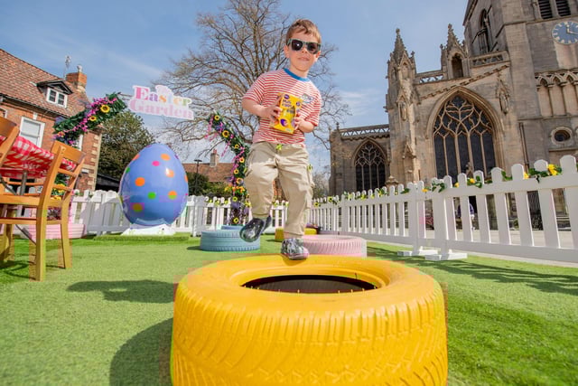 Youngsters try out the Easter Garden in Sleaford. Photo: John Aron