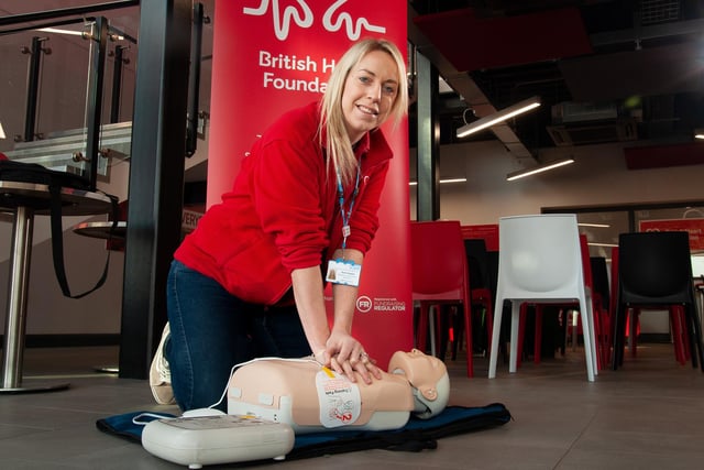 Ruth Howard, a former De Aston School student and cardio nurse from Lincoln hospital demonstations CPR.