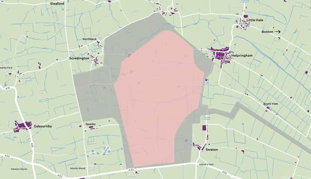 The area between Scredington, Helpringham and Swaton earmarked for the new reservoir.