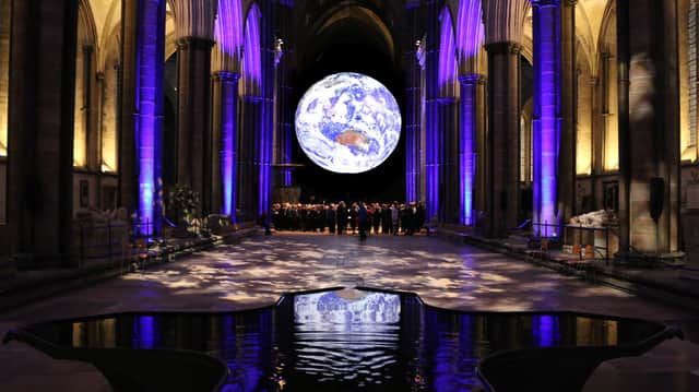 Gaia pictured on display in Salisbury Cathedral. Image: Luke Jerram