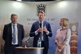 Reform leaders at the launch of LORE (Lincolnshire Opposes Renewable Eyesores). Pictured (from left) Coun Sean Matthews, leader of Lincolnshire County Council, Boston and Skegness MP Richard Tice, and Greater Lincolnshire Mayor Andrea Jenkyns.