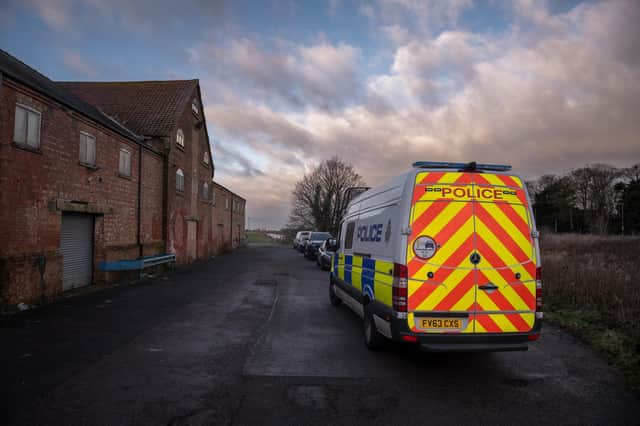 Police at the scene of the cannabis grow in Hubbert Bridge, Boston.