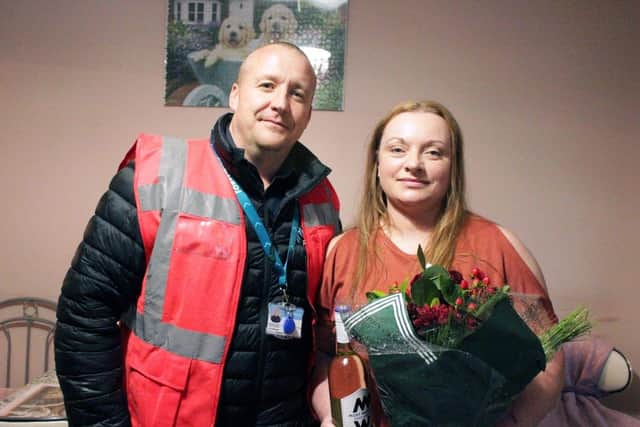 LHP resident Magdelana Ostrowska was presented with flowers to mark the occasion