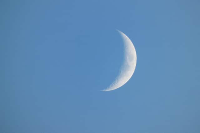 ​A lovely shot from Lynda Blackshaw shows a recent crescent moon resplendent above the area.