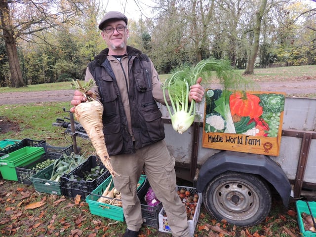 Martin Taylor of Middle World Farm, from Washingborough, with his organically grown vegetables.