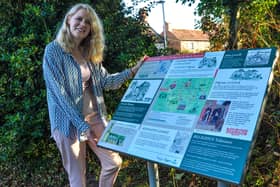 Coun Jo White, deputy leader at Bassetlaw District Council, with the Interpretation Board in Sturton-le-Steeple