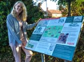 Coun Jo White, deputy leader at Bassetlaw District Council, with the Interpretation Board in Sturton-le-Steeple