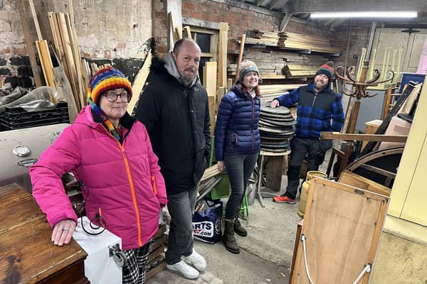 Mark Maker and Jo Knowles (left) of BushKraft with Amanda and Paul Bushell at their unit in Thornton.