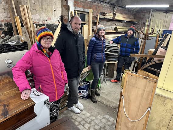 Mark Maker and Jo Knowles (left) of BushKraft with Amanda and Paul Bushell at their unit in Thornton.