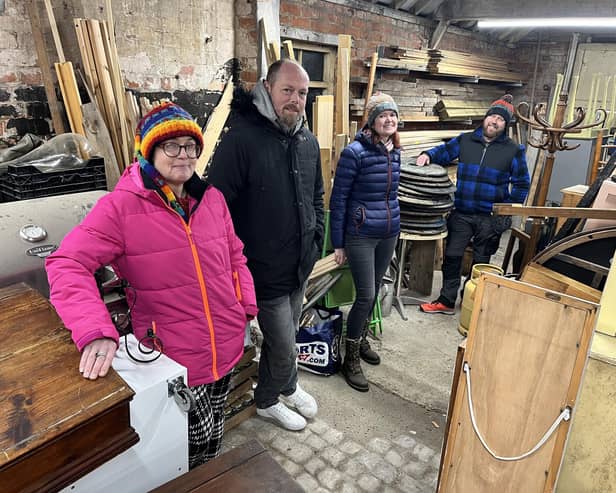 Mark Maker and Jo Knowles (left) of BushKraft with Amanda and Paul Bushell at their unit in Thornton.