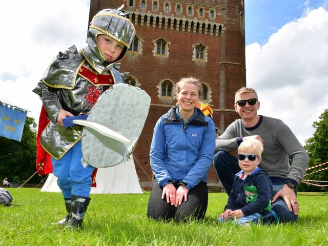 Enjoying the Medieval weekend at Tattershall castle, from left: Fin Hansford, 4, Rachel Hansford, Tom Hansford and Louis Hansford, 2, of Woodhall Spa. Photos: D.R.Dawson Photography