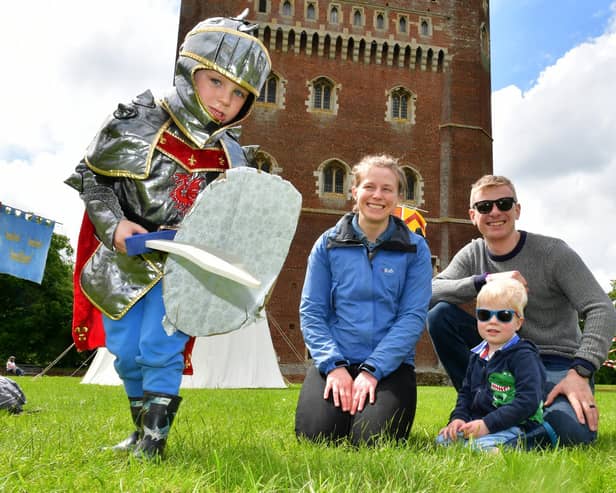 Enjoying the Medieval weekend at Tattershall castle, from left: Fin Hansford, 4, Rachel Hansford, Tom Hansford and Louis Hansford, 2, of Woodhall Spa. Photos: D.R.Dawson Photography