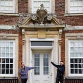 Property Operations Manager Rachel Marriott and Welcome Manager Rob Wilson in front of Gunby Hall.