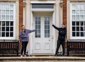 Property Operations Manager Rachel Marriott and Welcome Manager Rob Wilson in front of Gunby Hall.