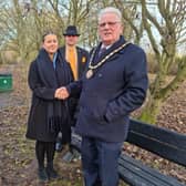 Daisy Jones, ELDC  Sustainable Housing Officer, with Mayor of Skegness Coun Tony Tye (right) and Coun Richard Cunnington.