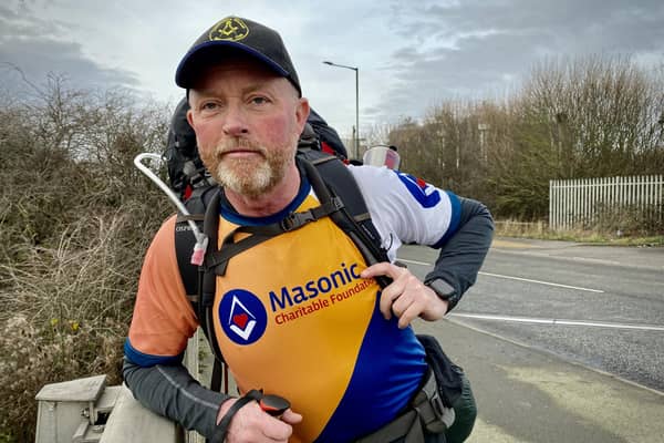 Chris Jones on his 7,000 walk, pictured just outside Grimsby. Photo: Chris Frear