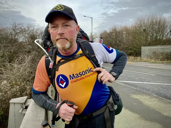 Chris Jones on his 7,000 walk, pictured just outside Grimsby. Photo: Chris Frear