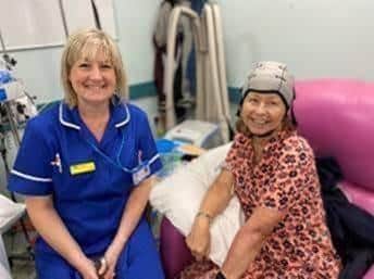 Sharon Wilkinson receiving her treatment with Deputy Sister, Liz Timms, on Ingham Suite: