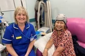 Sharon Wilkinson receiving her treatment with Deputy Sister, Liz Timms, on Ingham Suite: