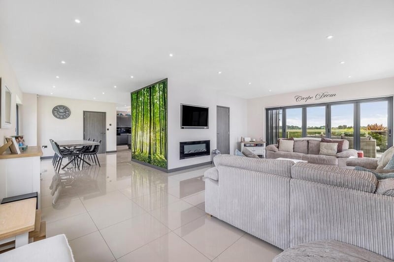 The living room and dining room areas.