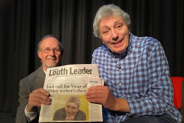 Trevor Marris, President of Louth & District Parkinsons’ UK Branch with Paul Mayhew-Archer at Louth Riverhead Theatre.