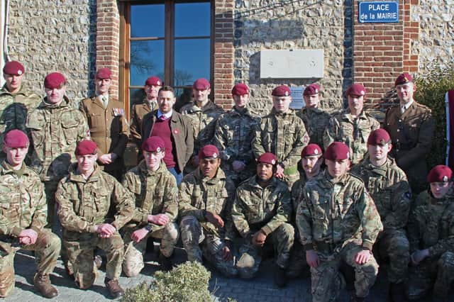 British troops in Normandy for the unveiling of the Operation Biting plaque.