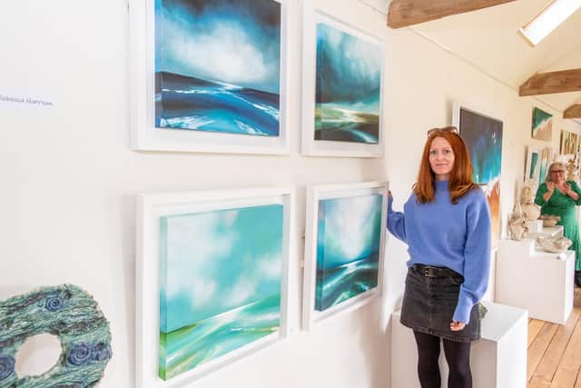 Rebecca Harris, based in Hemingby, with her artwork inspired by the Lincolnshire coast line.