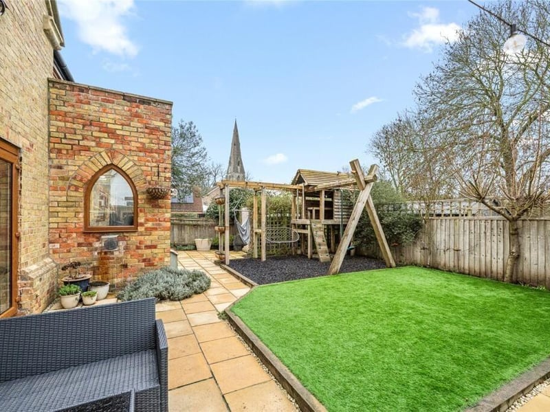 The rear of the home.