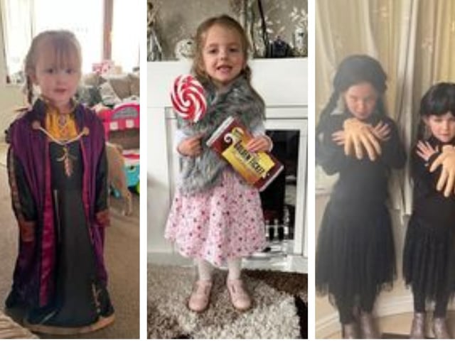 Sofia-Grace, aged 3, Ruskington; Edith, aged 3 from Ruskington dressed as Veruca Salt from Willy Wonka; Evelyn 8 and Maisey 6 from Sleaford.