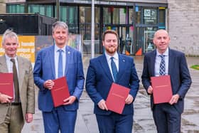 Coun Martin Hill, Leader of Lincolnshire County Council, Coun Philip Jackson, Leader of North East Lincolnshire Council, Parliamentary Under Secretary State of Levelling Up Jacob Young, and oun Rob Waltham, Leader of North Lincolnshire Council.