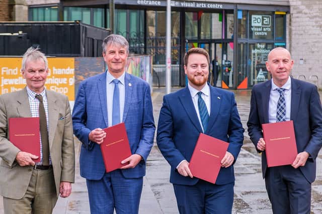 Coun Martin Hill, Leader of Lincolnshire County Council, Coun Philip Jackson, Leader of North East Lincolnshire Council, Parliamentary Under Secretary State of Levelling Up Jacob Young, and oun Rob Waltham, Leader of North Lincolnshire Council.