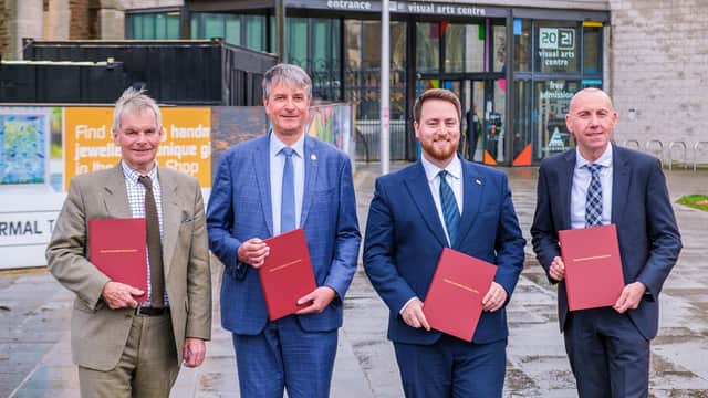 Coun Martin Hill, Leader of Lincolnshire County Council, Coun Philip Jackson, Leader of North East Lincolnshire Council, Parliamentary Under Secretary State of Levelling Up Jacob Young, and oun Rob Waltham, Leader of North Lincolnshire Council.