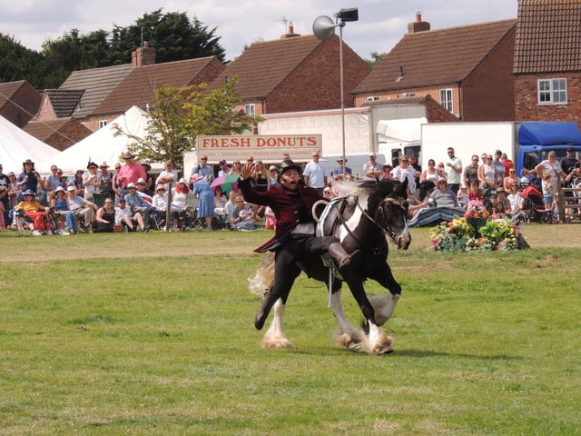 Trick riding action.