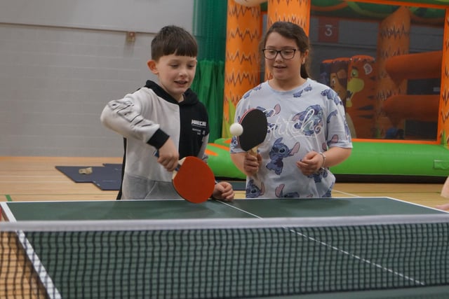 Isla Clayton and Joshua Martin tried out the table tennis