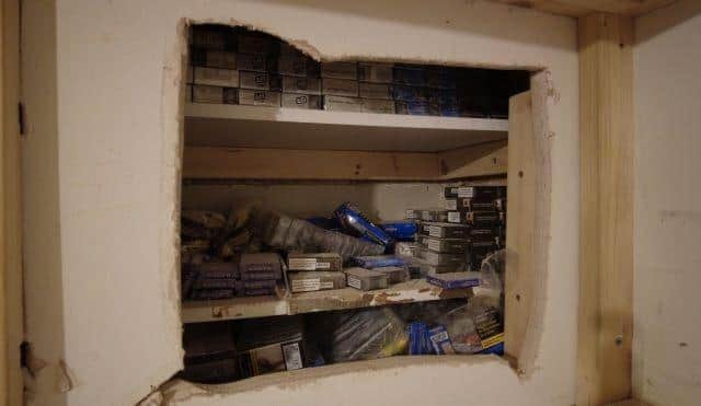 An illict tobacco hide discovered at Skegness Mini Market during April's enforcement