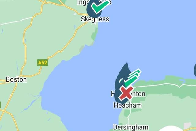 The Surfers Against Sewage map showing Lincolnshire free from the sewage that is closing beaches across the country.
