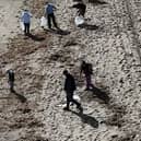 Scores of volunteers turned out to clear nodules from beach.