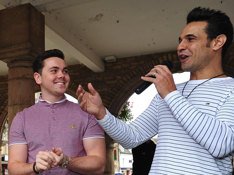 X Factor runner-up and Dancing on Ice winner Ray Quinn (left) was to sing live at the Skegness lights switch-on, it was announced. Quinn is pictured in Peterborough with fellow X Factor alumni Chico in 2012, ahead of the pair appearing in Celebrities on Ice at the Peterborough Arena the following year.