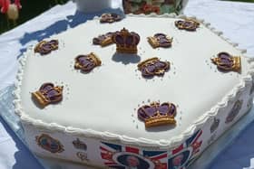 This delicious Coronation cake is a prize in a raffle at Alford Craft Market.